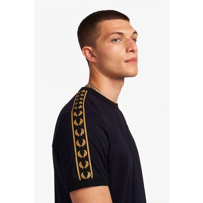 Gold Taped Ringer T-Shirt in Navy