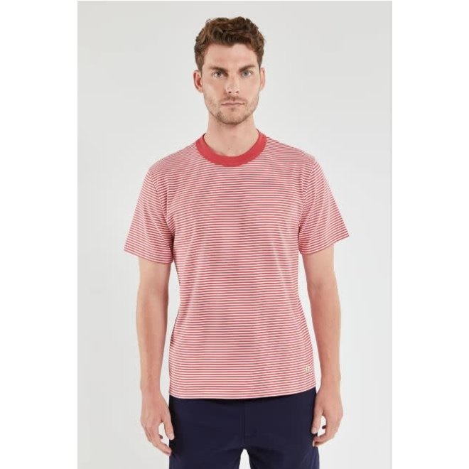 Striped Heritage Tee in Cranberry/Milk