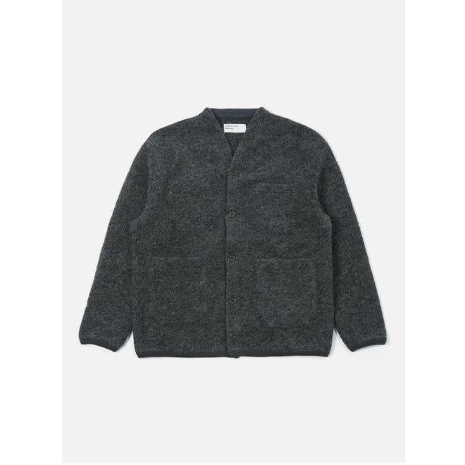 Wool Fleece Cardigan In Charcoal