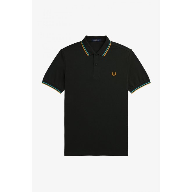 Twin Tipped Fred Perry Shirt in Night Green/Peppermint/Honey Gold