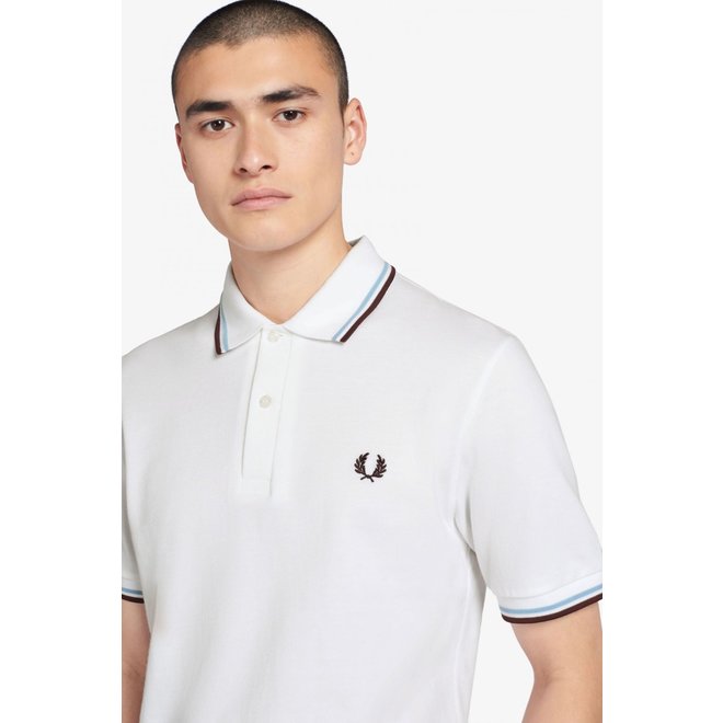 Made in England M12 - Fred Perry Shirt in White/Ice/Maroon