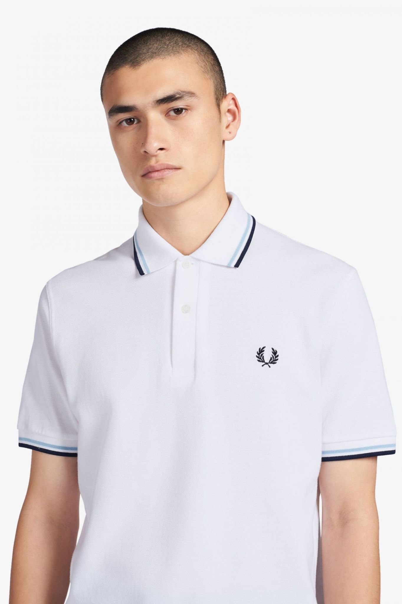 Made in England M12 - Fred Perry Shirt in White/Ice/Navy - Eastwood Ave ...