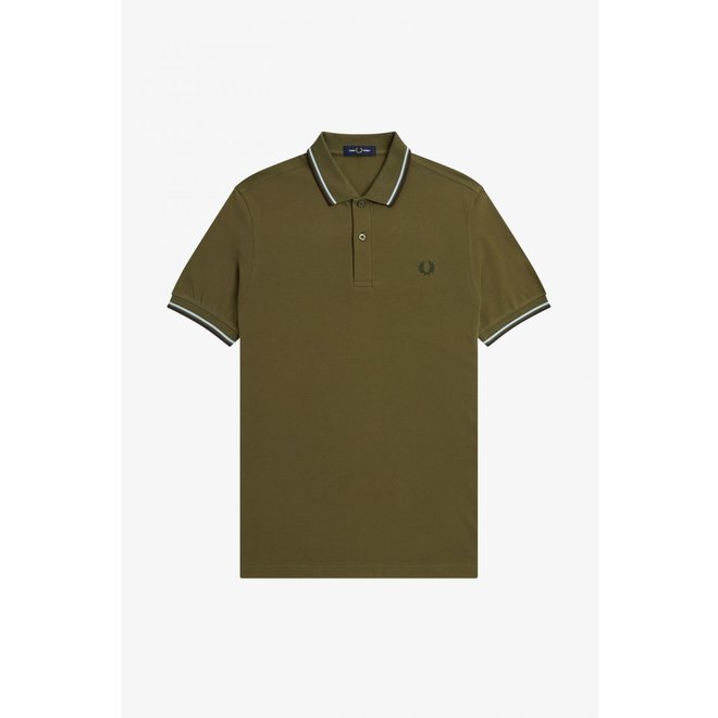 Twin Tipped Fred Perry Shirt in Uniform Green/Light Ice/Night Green