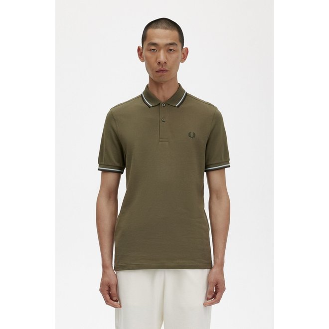 Twin Tipped Fred Perry Shirt in Uniform Green/Light Ice/Night Green