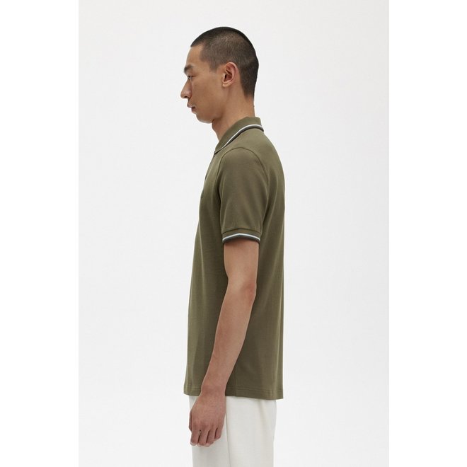 Twin Tipped Fred Perry Shirt in Uniform Green/Light Ice/Night Green