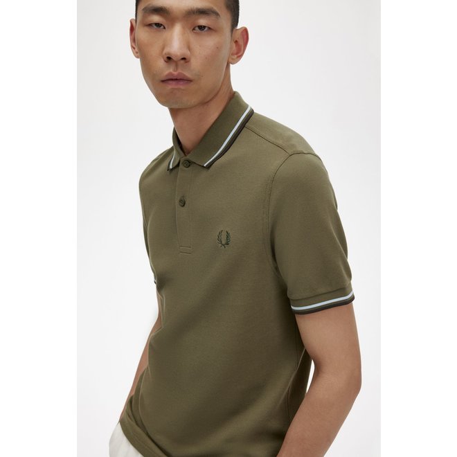 Twin Tipped Fred Perry Shirt in Uniform Green/Light Ice/Night Green