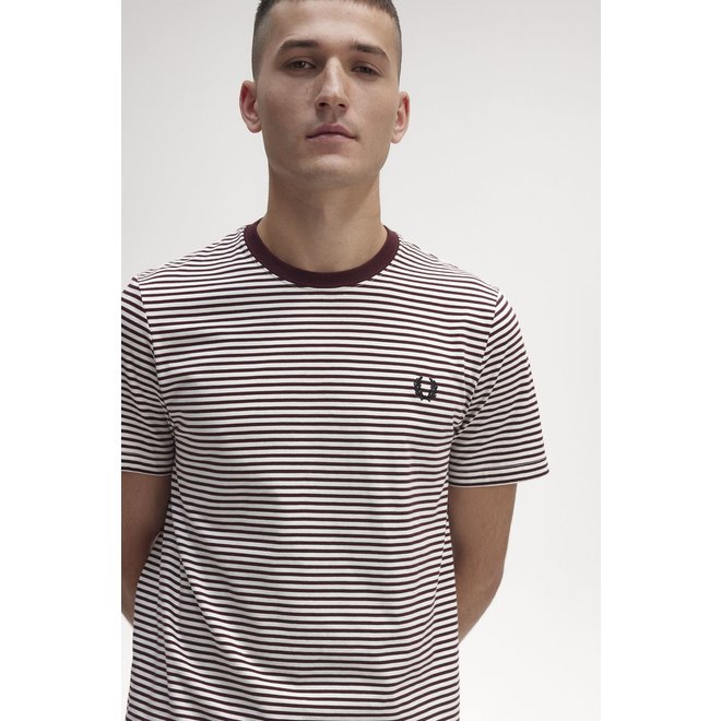 Fine Stripe T-Shirt in Oxblood/Ecru