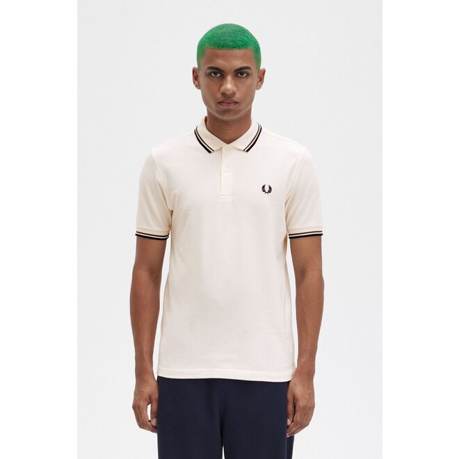 Twin Tipped Fred Perry Shirt in Silky Peach/Uniform Green/Navy