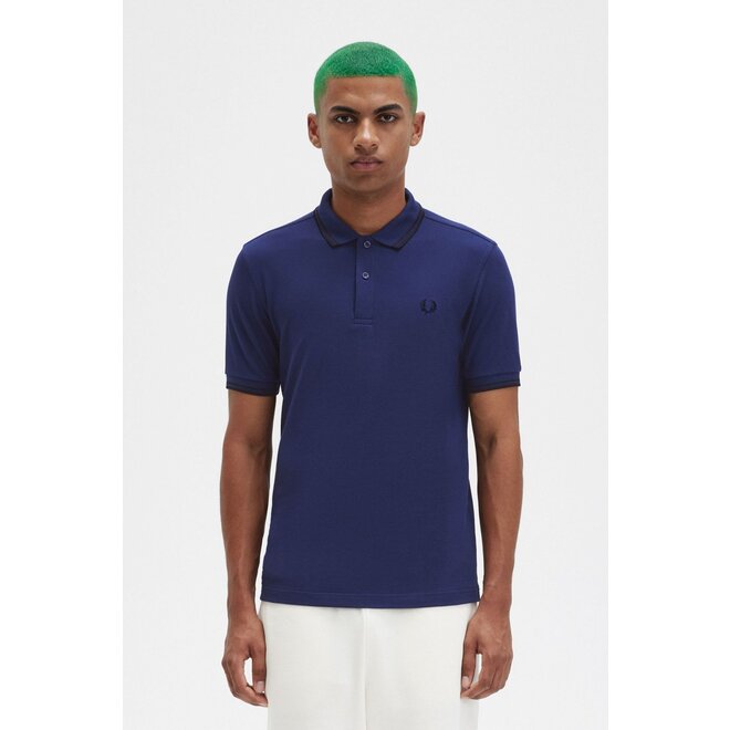 Twin Tipped Fred Perry Shirt in French Navy/Black/Black