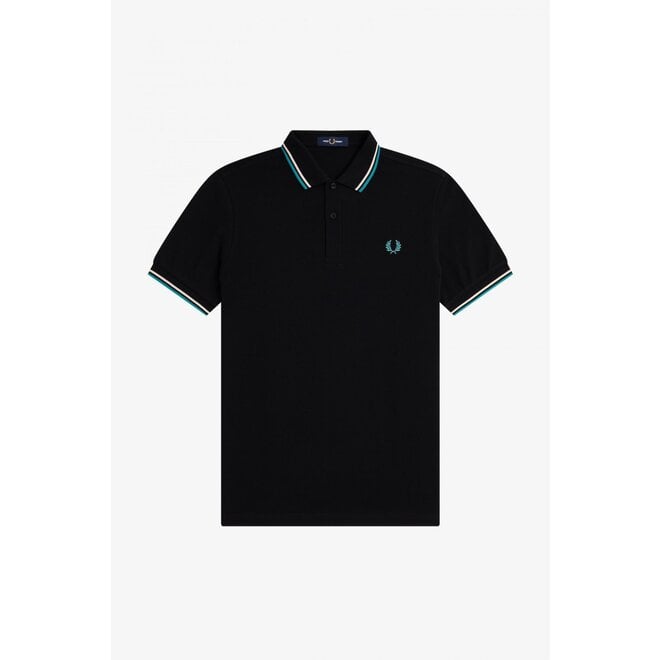 Twin Tipped Fred Perry Shirt in Black/Silky Peach/Deep Mint