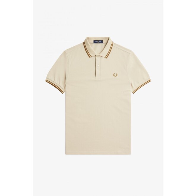 Twin Tipped Fred Perry Shirt in Oatmeal/ Dark Caramel