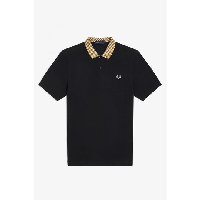 Chequerboard Collar Polo Shirt in Black