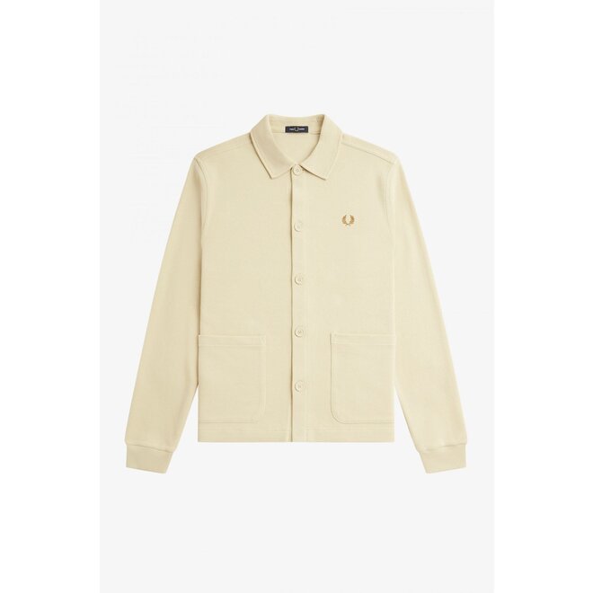 Button Through LS Polo Shirt in Oatmeal