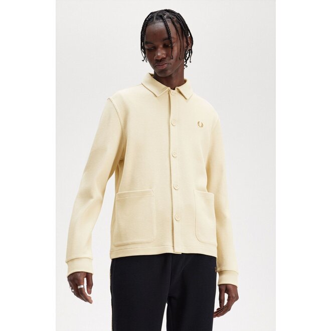 Button Through LS Polo Shirt in Oatmeal