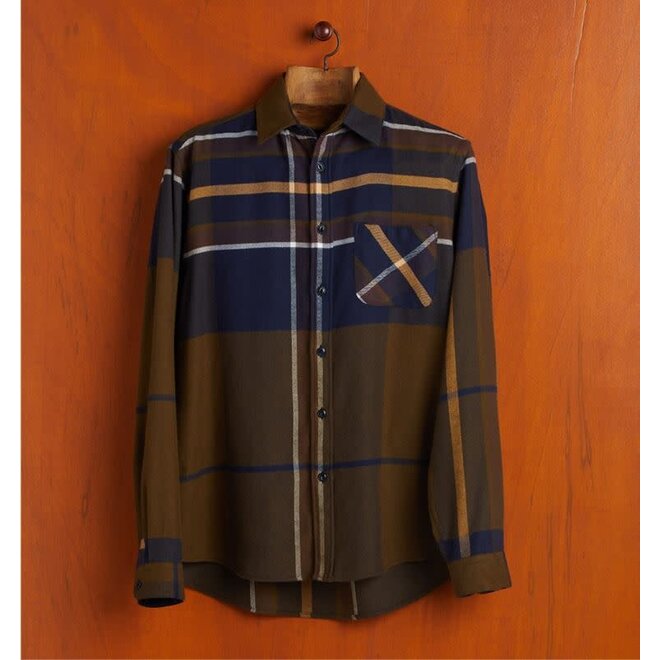 Portuguese Blue Melange Ombre Check Lightweight Flannel Shirt