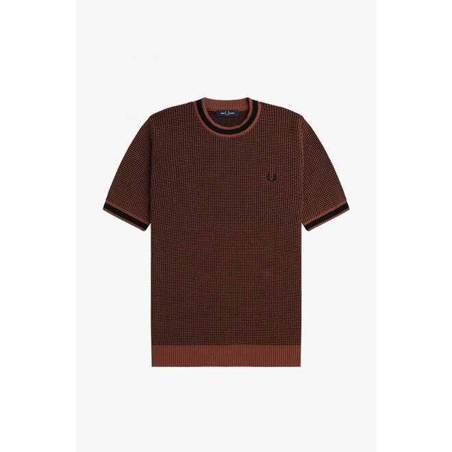 Textured Knitted T-Shirt in  Whiskey Brown