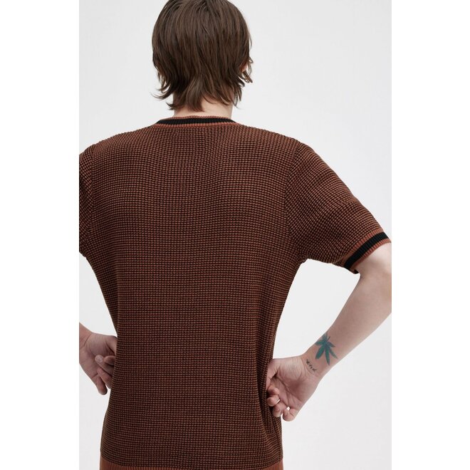 Textured Knitted T-Shirt in  Whiskey Brown