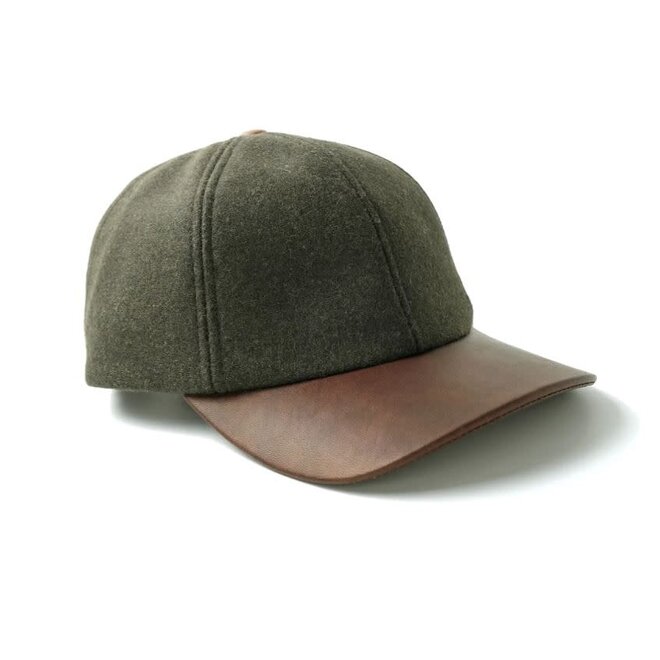 Wool/Leather Ball Cap in Olive