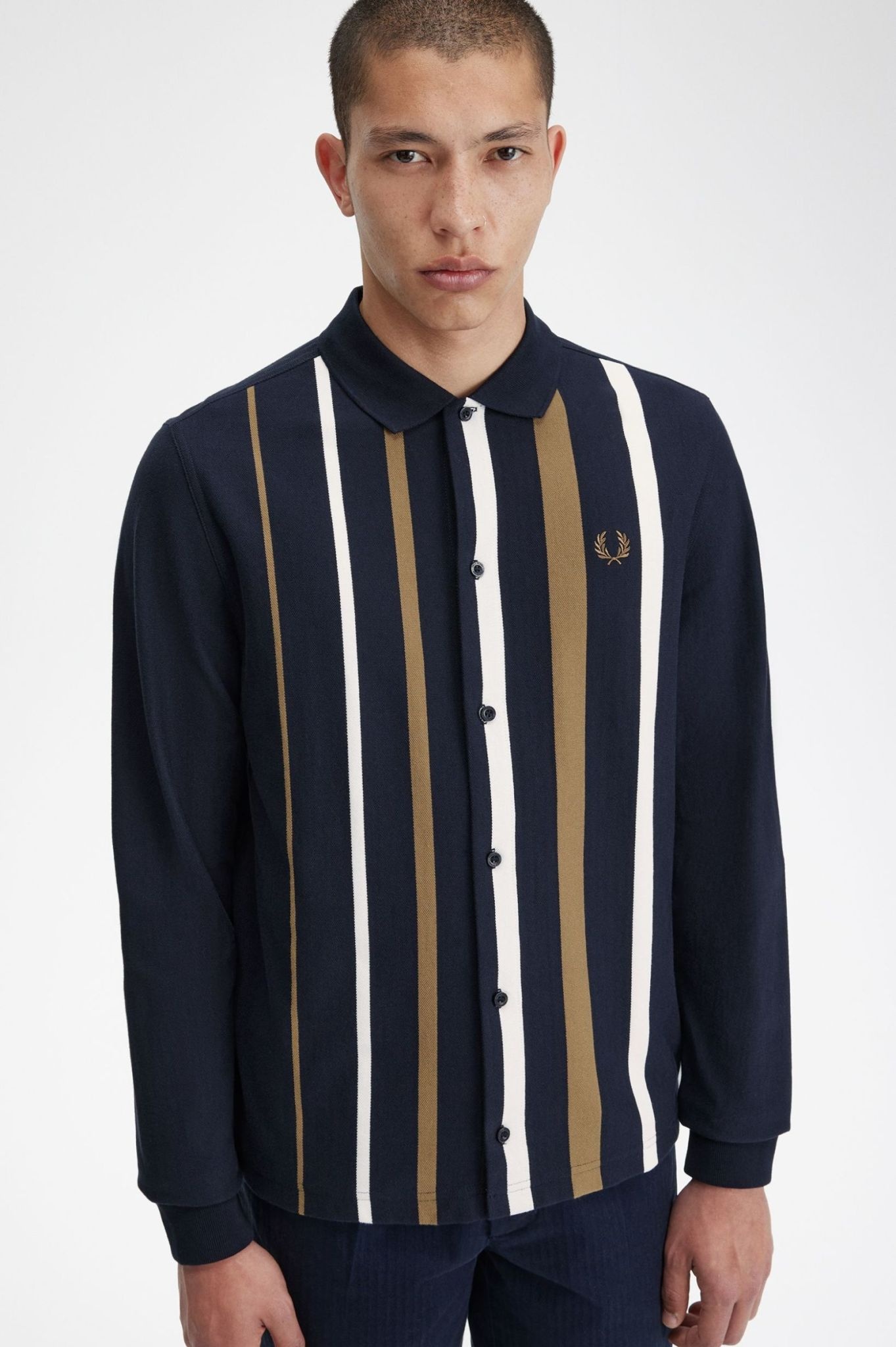 最初の  - Navy in Shirt Polo LS Stripe Gradient Eastwood Menswear Ave. トップス