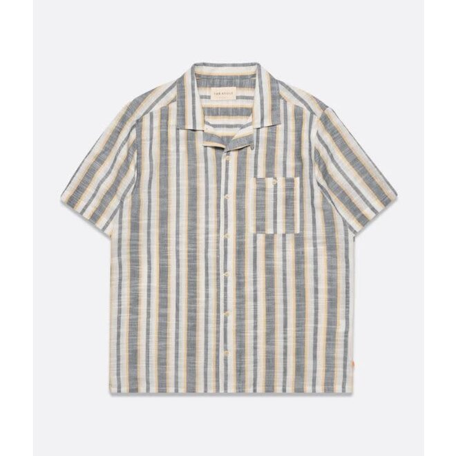 Selleck SS Shirt in Slub Stripe - Navy Iris/Honey