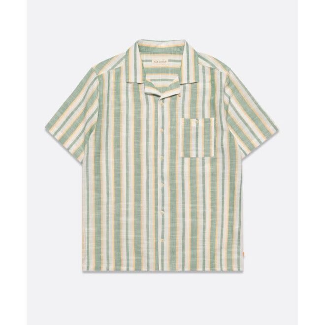 Selleck SS Shirt in Slub Stripe - Frosty Green