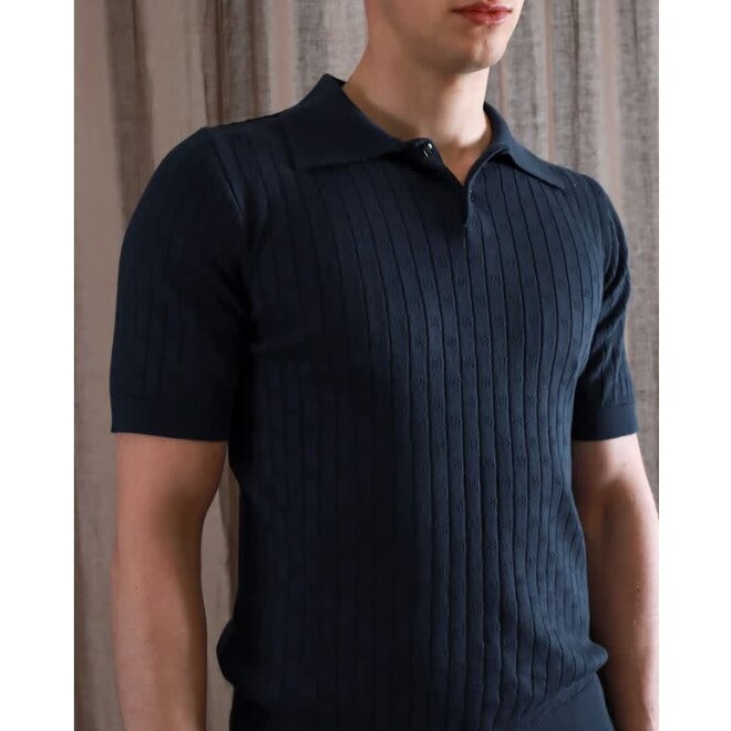 Jacobs Polo in Perforated Lace Dark Navy