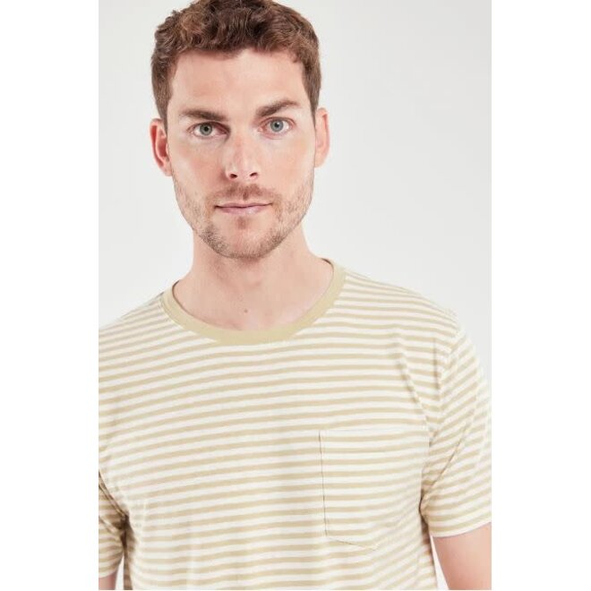 Striped Heritage Linen Tee in Pale Olive/Nature