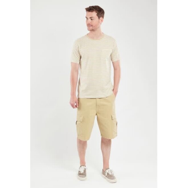 Striped Heritage Linen Tee in Pale Olive/Nature