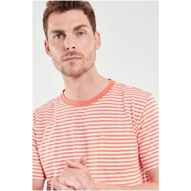 Striped Heritage Linen Tee in Coral/Nature