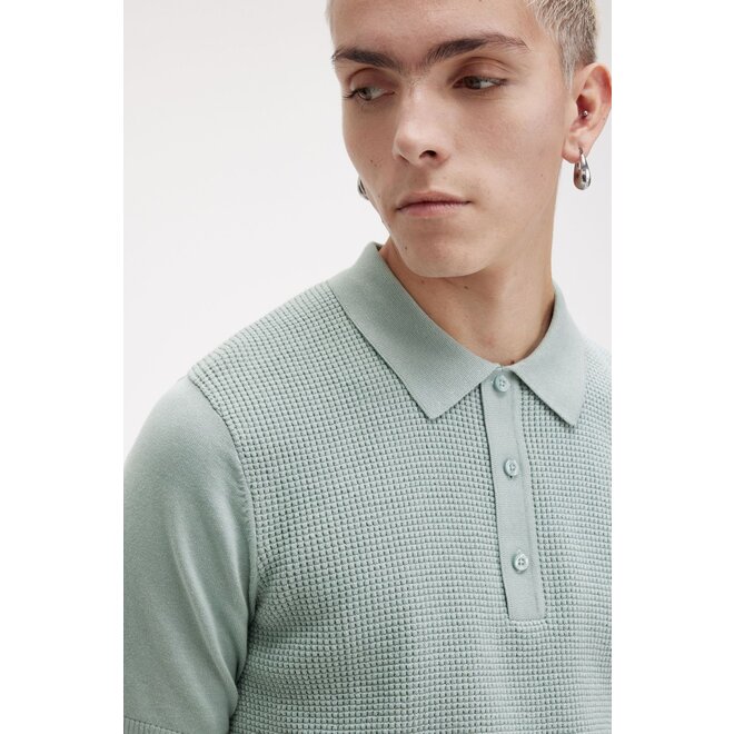 Waffle Stitch Knitted Shirt in Silver Blue