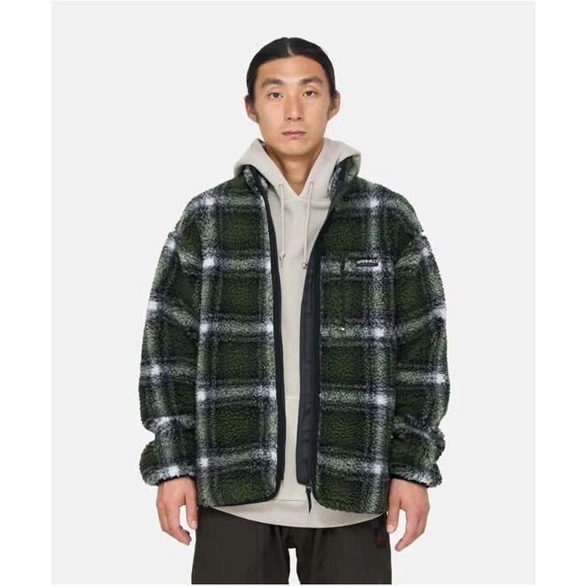 Shadow Plaid Sherpa Jacket in Olive