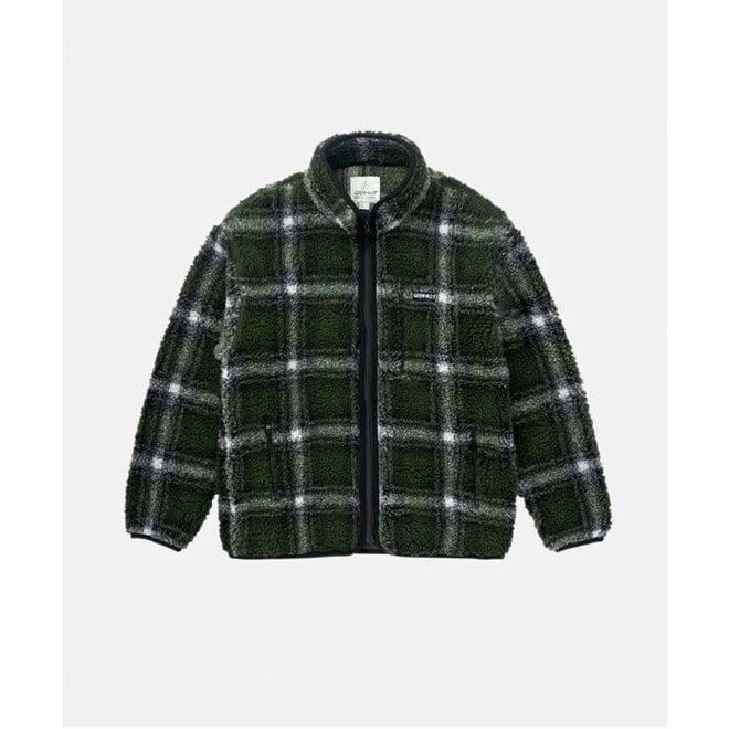 Shadow Plaid Sherpa Jacket in Olive