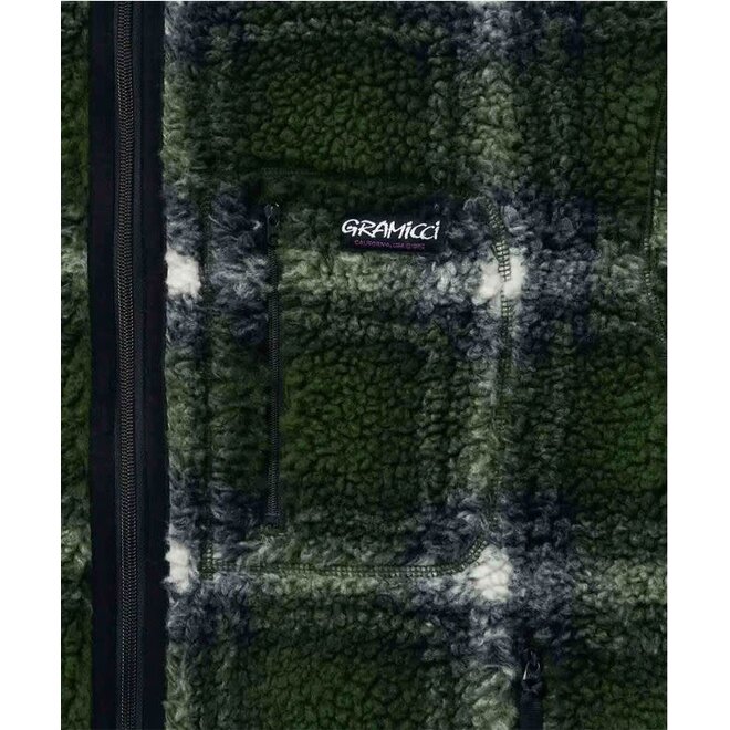 Shadow Plaid Sherpa Jacket in Olive