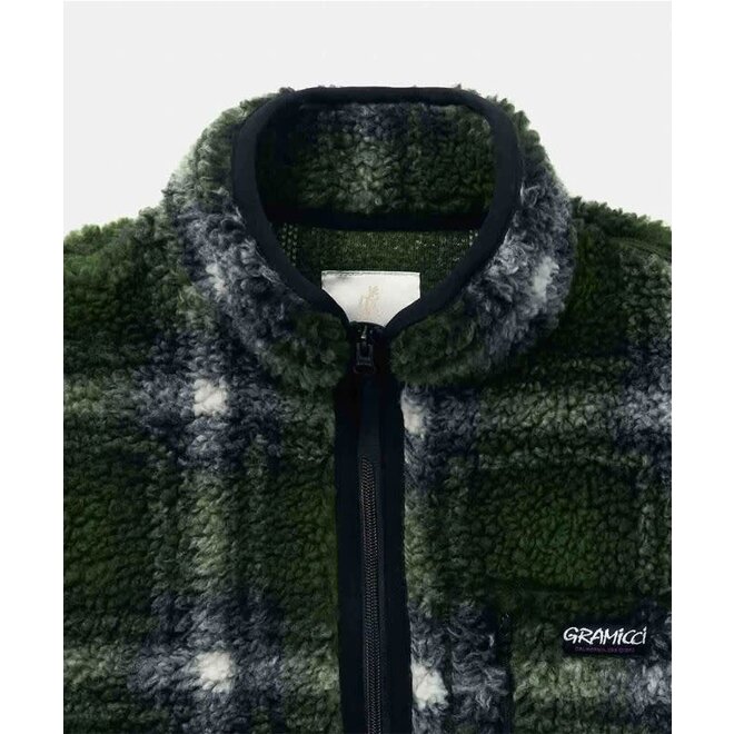 Shadow Plaid Sherpa Jacket in Olive