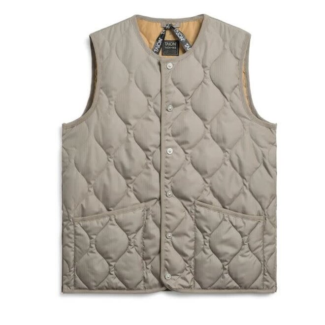 Military Crew Neck Down Vest in Light Mocha
