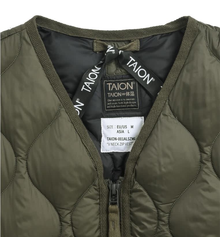Taion Military V Neck Zip Down Jacket in Olive