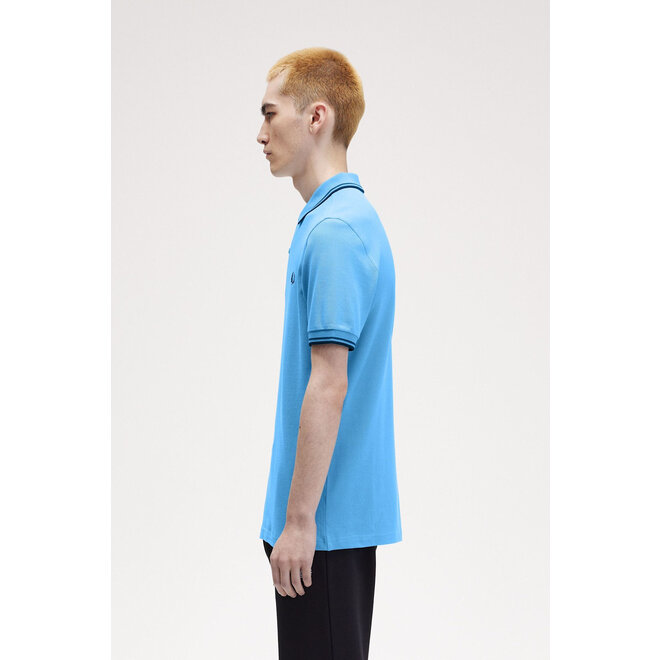 Twin Tipped Fred Perry Shirt in Soft Blue/Anchor Grey/Black