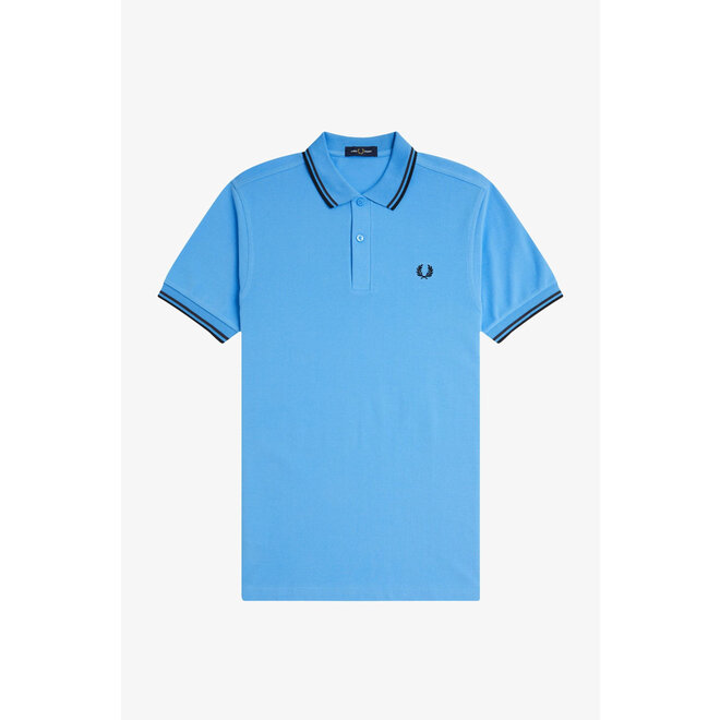 Twin Tipped Fred Perry Shirt in Soft Blue/Anchor Grey/Black