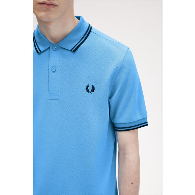 Twin Tipped Fred Perry Shirt in Soft Blue/Anchor Grey/Black