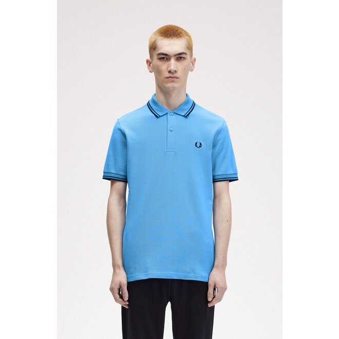 Twin Tipped Fred Perry Shirt in Soft Blue/Anchor Grey/Black