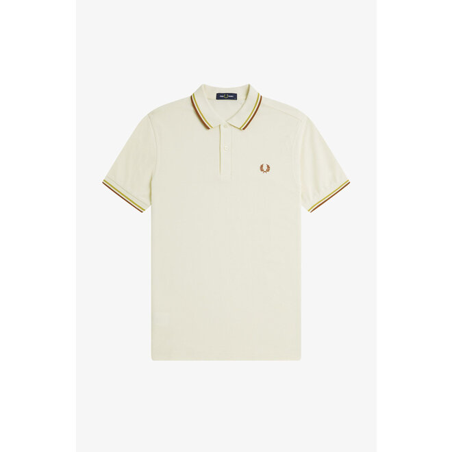 Twin Tipped Fred Perry Shirt in Ecru/Honeycomb/Marmalade