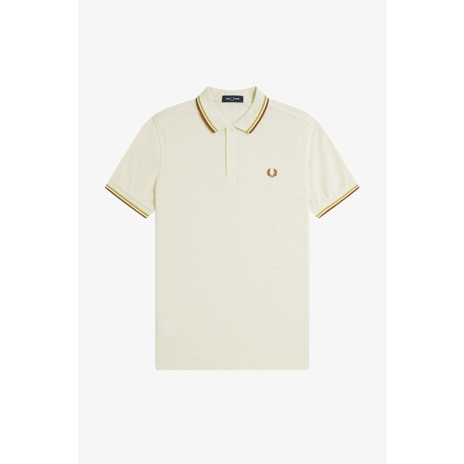 Twin Tipped Fred Perry Shirt in Ecru/Honeycomb/Marmalade