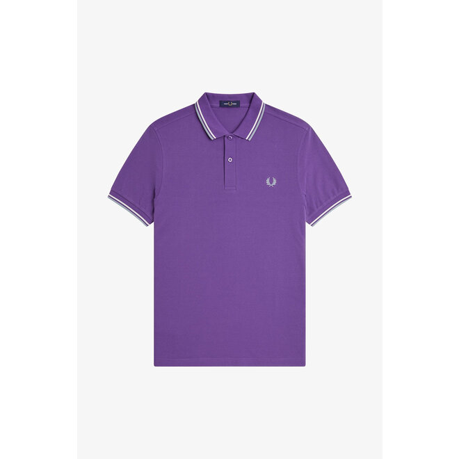 Twin Tipped Fred Perry Shirt in Amethyst/Ecru/Silver Blue