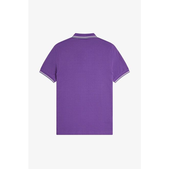 Twin Tipped Fred Perry Shirt in Amethyst/Ecru/Silver Blue