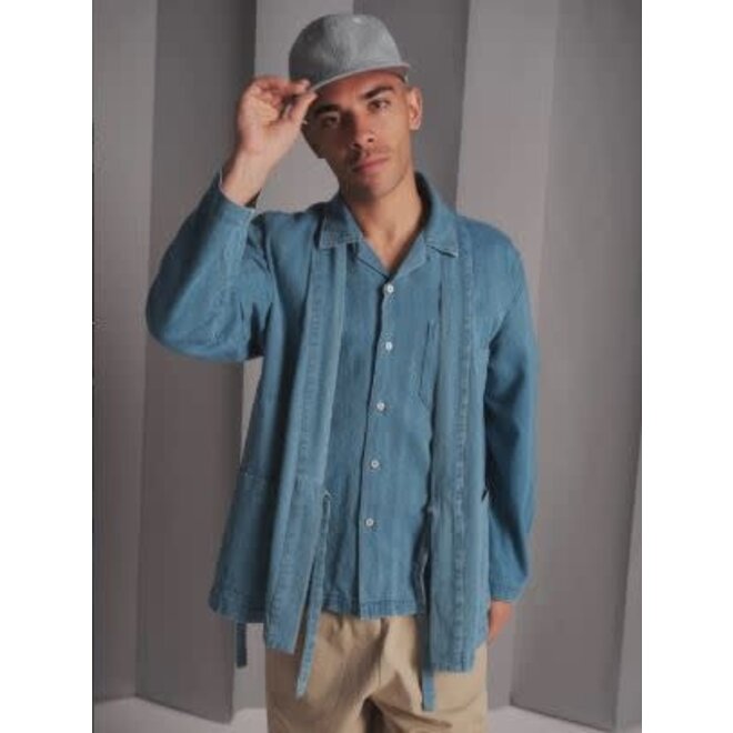 Kyoto Work Jacket in Washed Indigo Herringbone