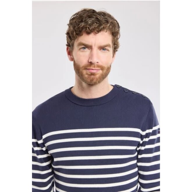 Groix Fisherman Jumper in Navy/Milk