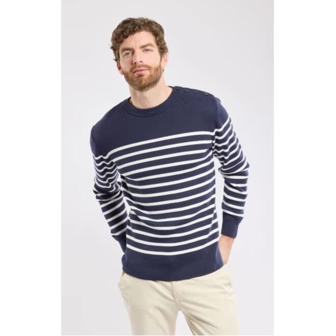 Groix Fisherman Jumper in Navy/Milk