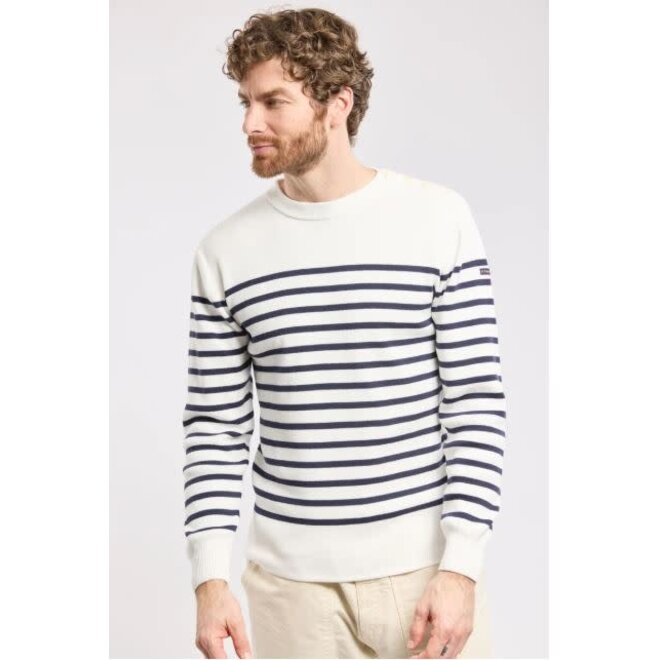 Groix Fisherman Jumper in Milk/Navy