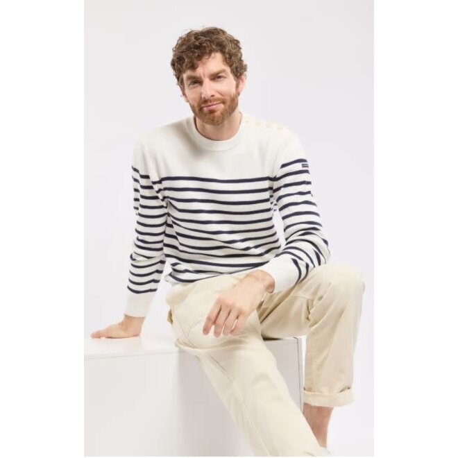 Groix Fisherman Jumper in Milk/Navy