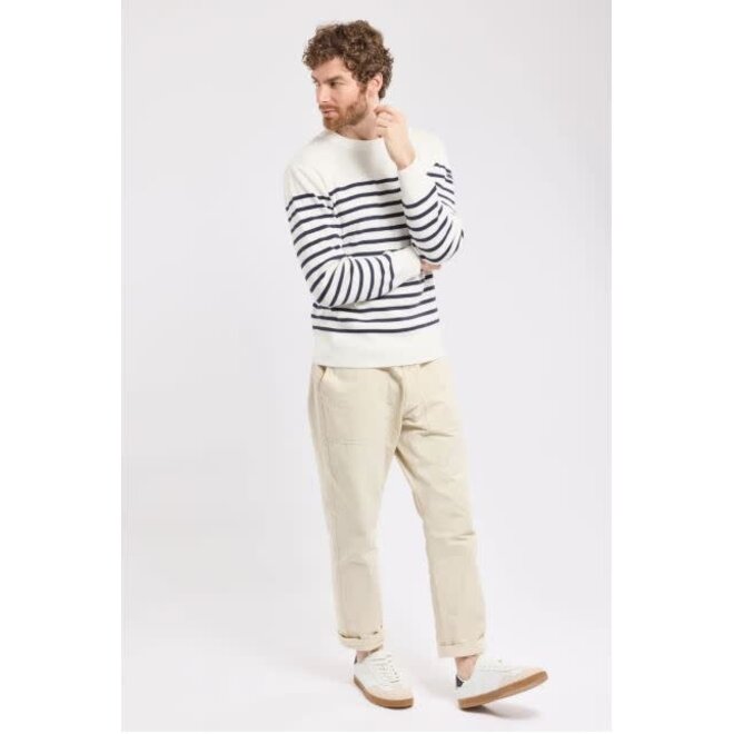 Groix Fisherman Jumper in Milk/Navy